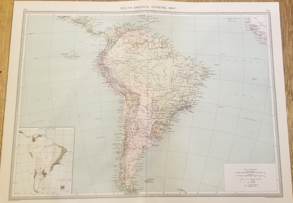 Vintage Map Of South America Circa 1906 