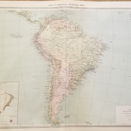Vintage map of South America circa 1906
