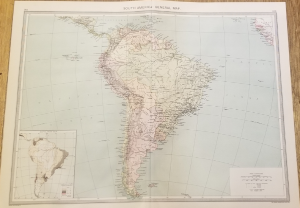 Vintage map of South America circa 1906