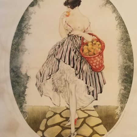 Original Louis icart vintage poster print basket of apples