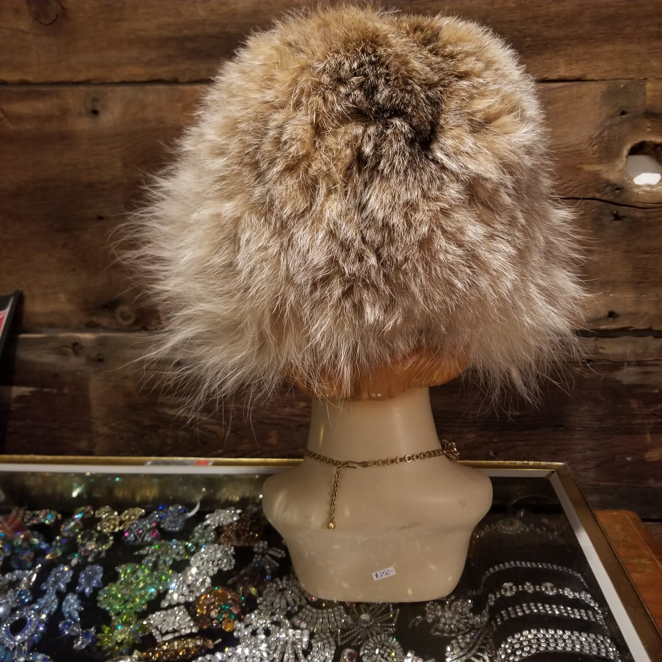 vintage fur hat rear view