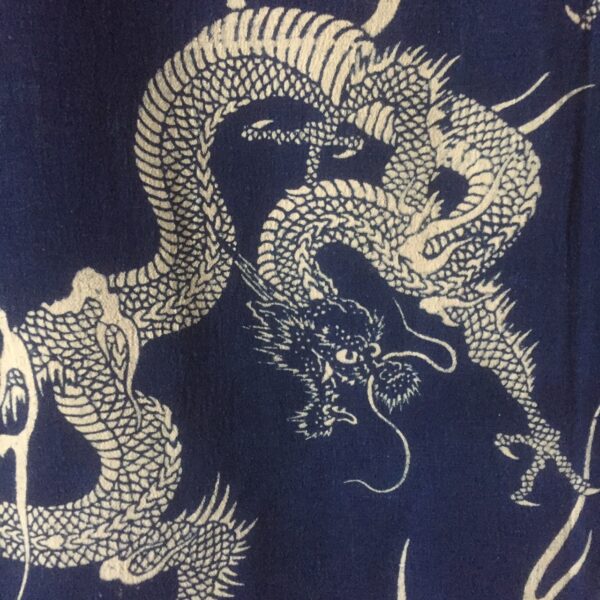 Indigo dyed dragon fabric dragon block print