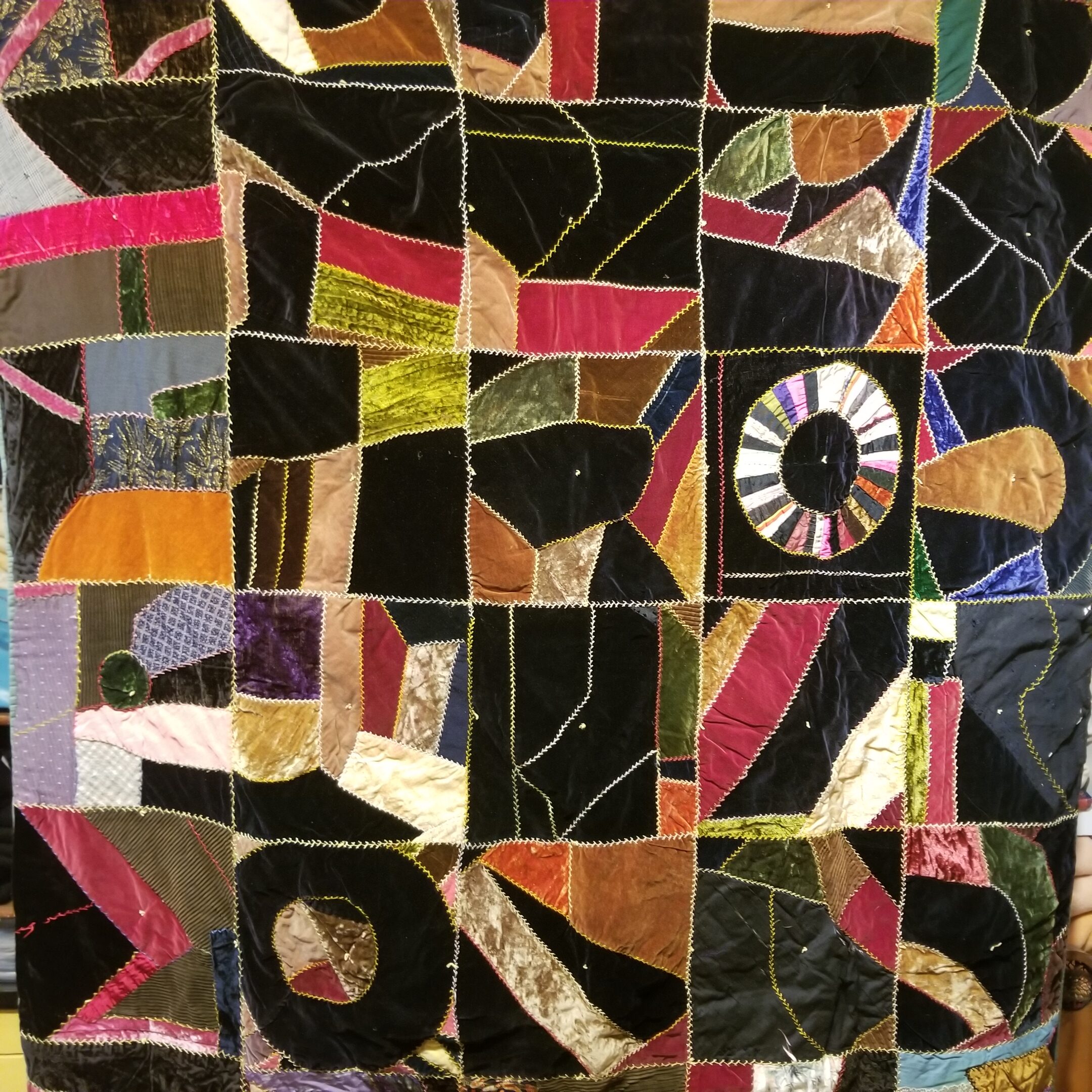 Antique Velvet crazy quilt with colour wheel