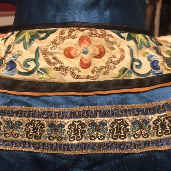 Chinese Blue Silk Satin Embroidered Robe