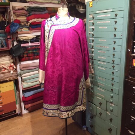 Antique Chinese Fuschia silk embroidered robe