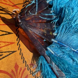 blue ostrich feather fan