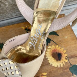 vintage beige open toed high heeled shoes