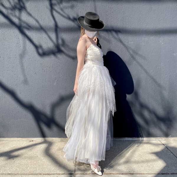 Tulle gown with sparkles side view