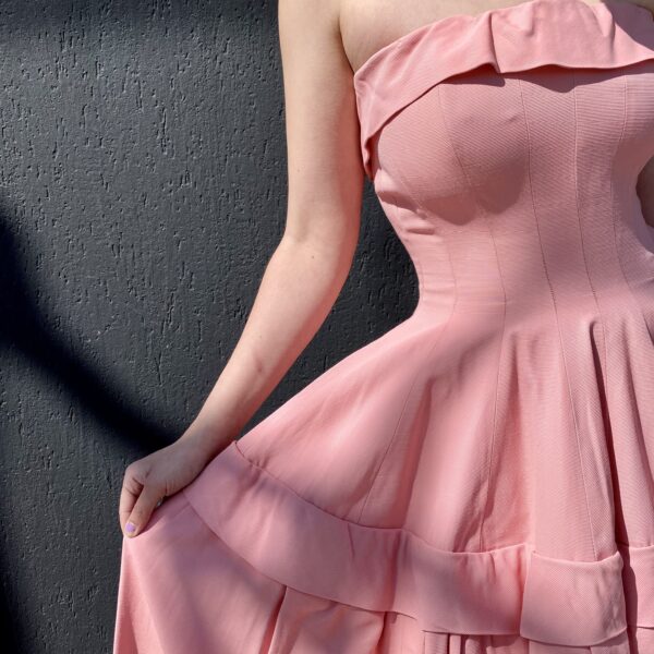 strapless pink faille gown