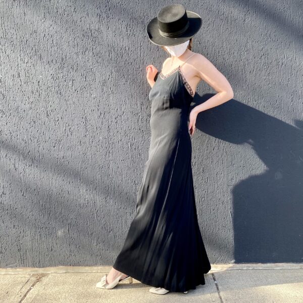 1930s long black slip dress