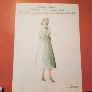 Pale green 1940s shirt dress drawing