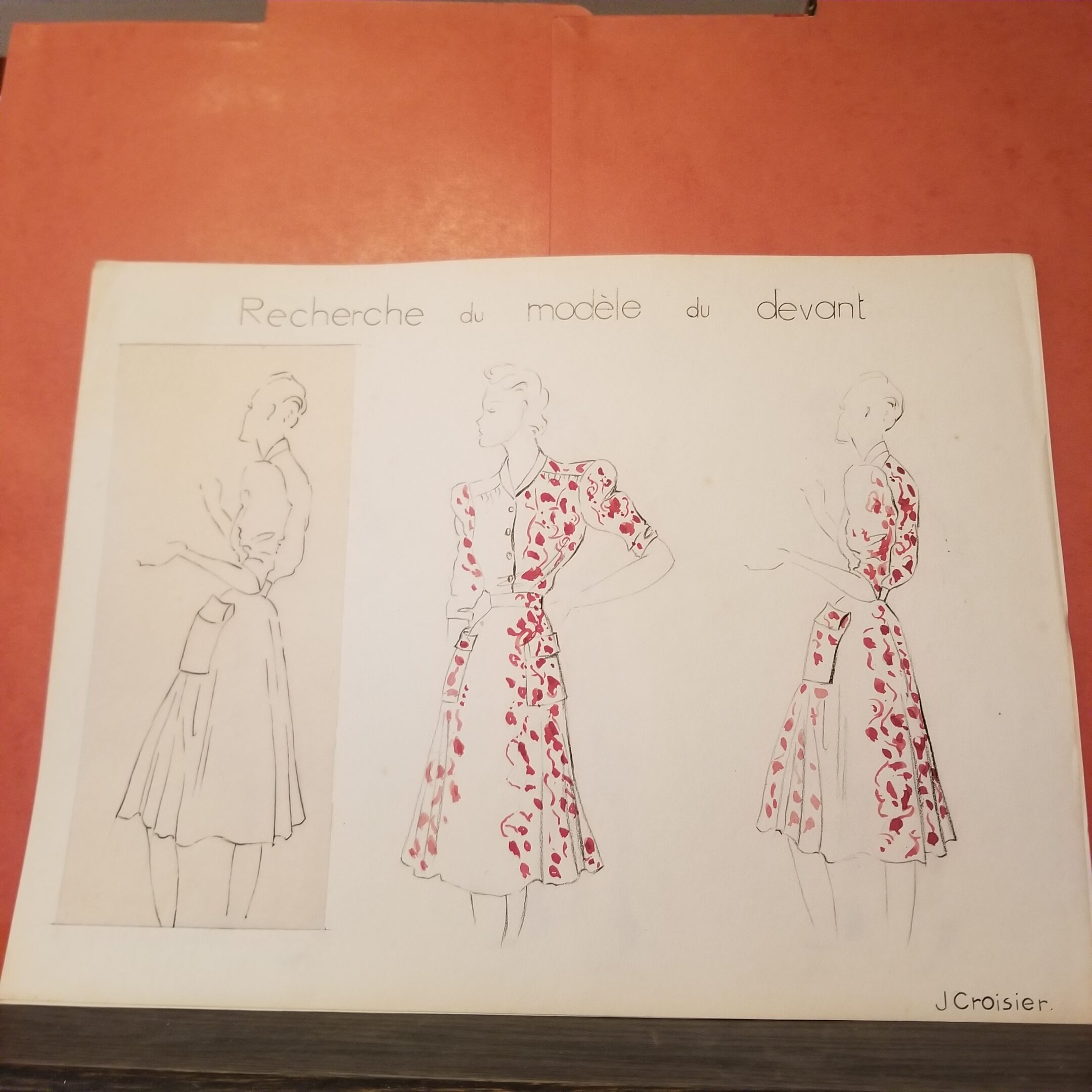 1940s fashion illustration patterned dress