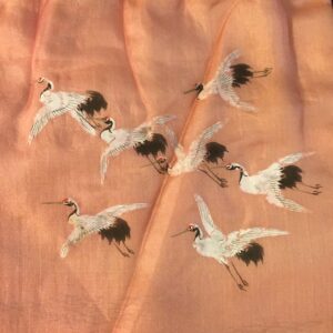 Silk bag w handpainted cranes