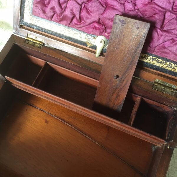 Antique Travel writing desk with marquetry inlay