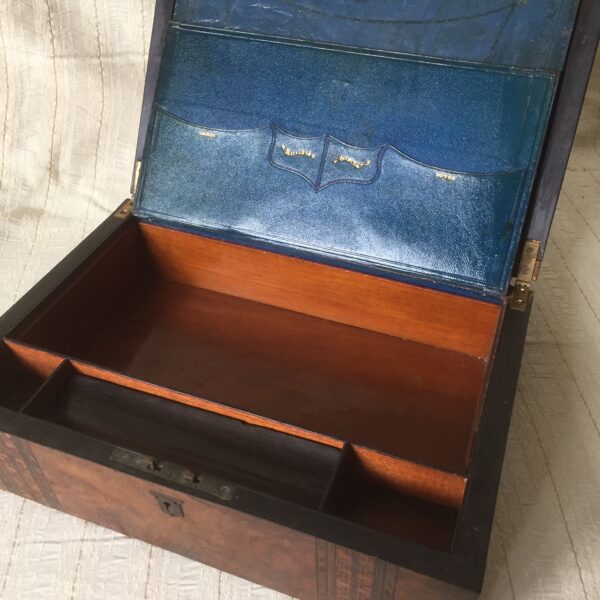 antique travel writing desk blue leather inside