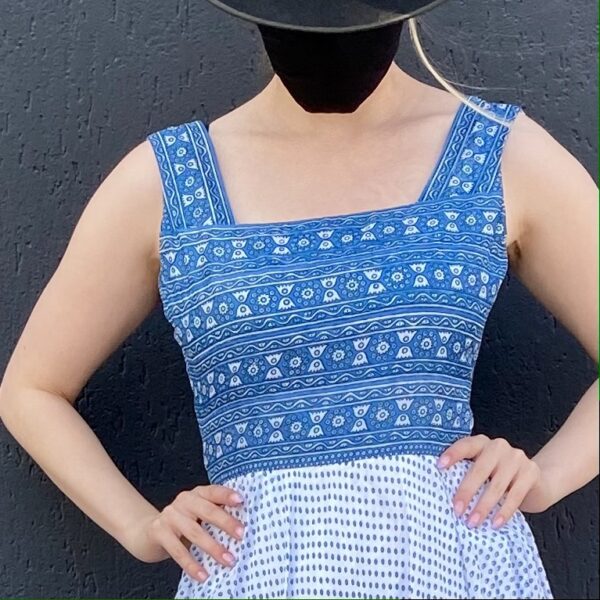 Blue Print Cotton Maxi Dress