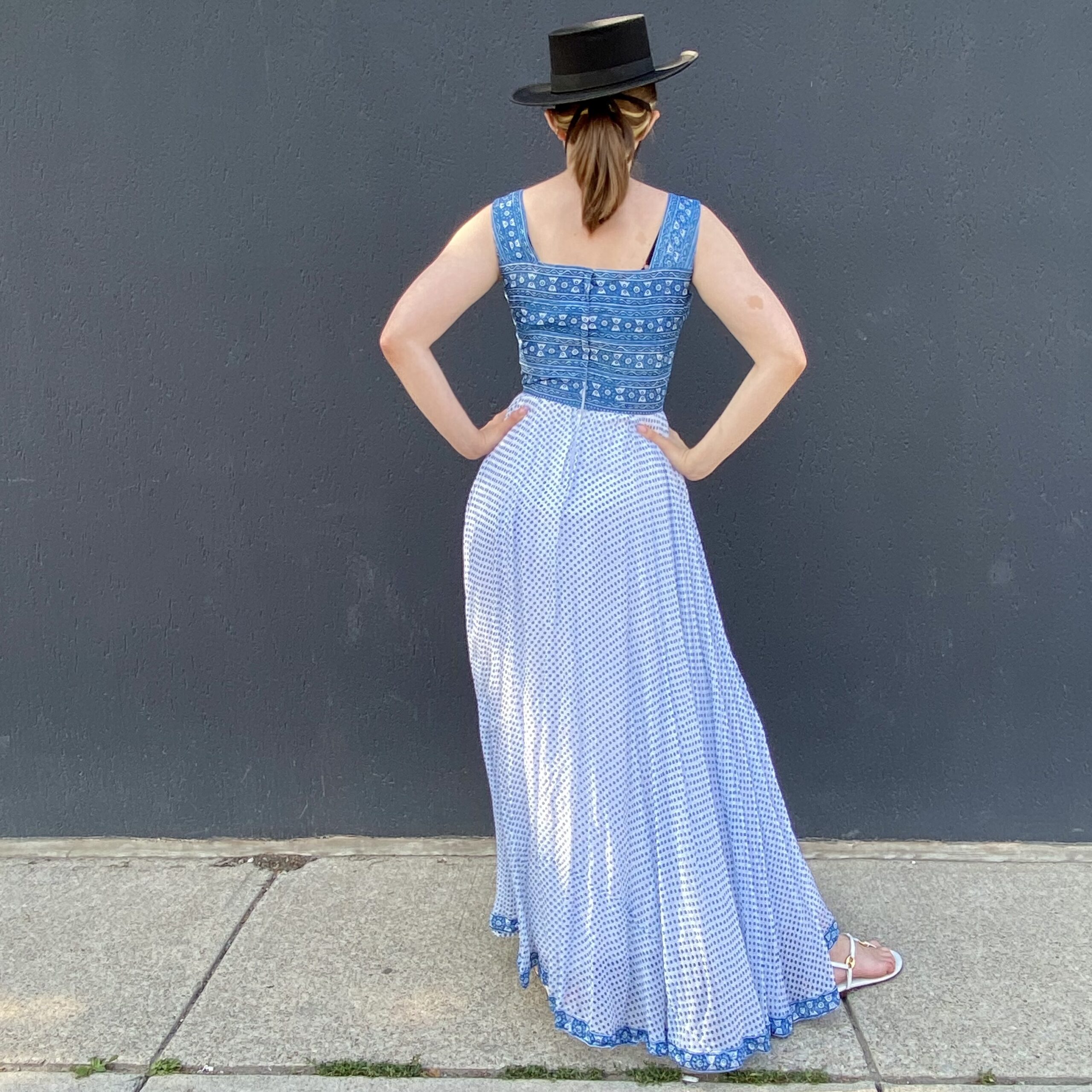 Blue Print Cotton Maxi Dress