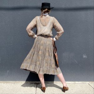 Plaid chiffon skirt and blouse set