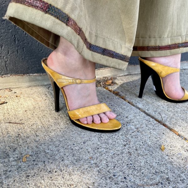 patent yellow stiletto mules high heels
