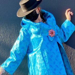 blue evening coat