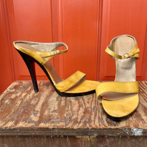 patent yellow stiletto mules high heel shoes