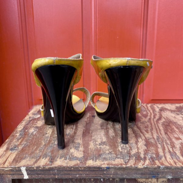 patent yellow stiletto mules high heel shoes