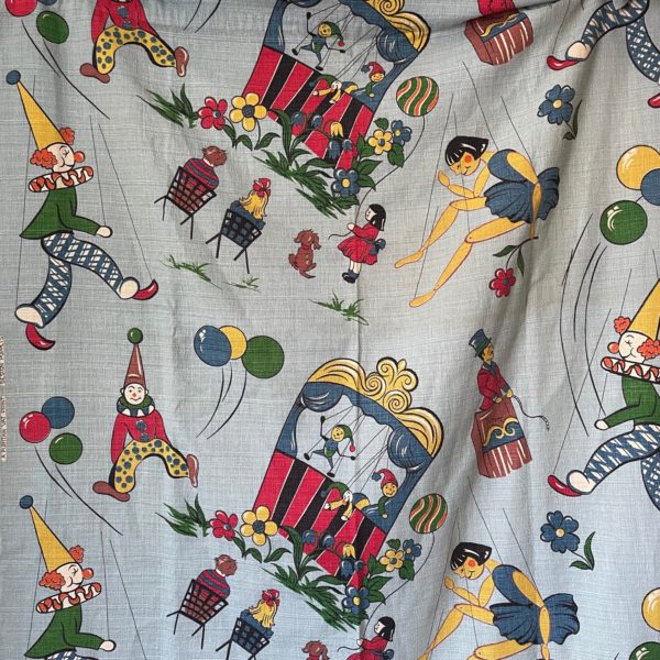 Childrens barkcloth curtains with circus theme