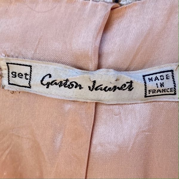 Label for 1970s Vintage Jacquard tapestry Carpet Coat by Gaston Jaunet
