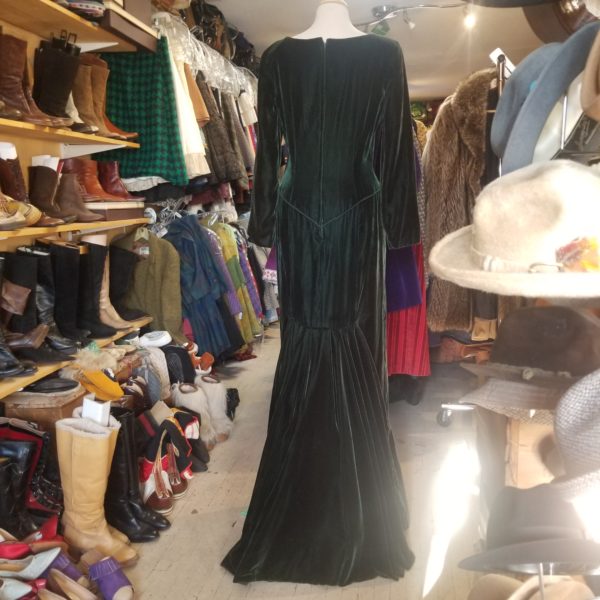 Vintage Victor Costa for Saks Fifth Avenue Forest Green long velvet dress