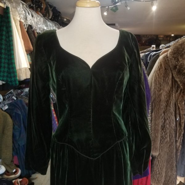 Vintage Victor Costa for Saks Fifth Avenue Forest Green long velvet dress