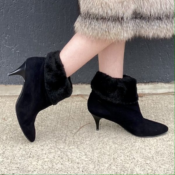 Vintage Suede and Fur Womens Booties