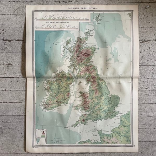 1906 Map British Isles Physical from the Harmsworth Atlas