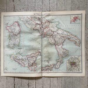1906 Map of Italy and Sardinia from the Harmsworth Universal Atlas