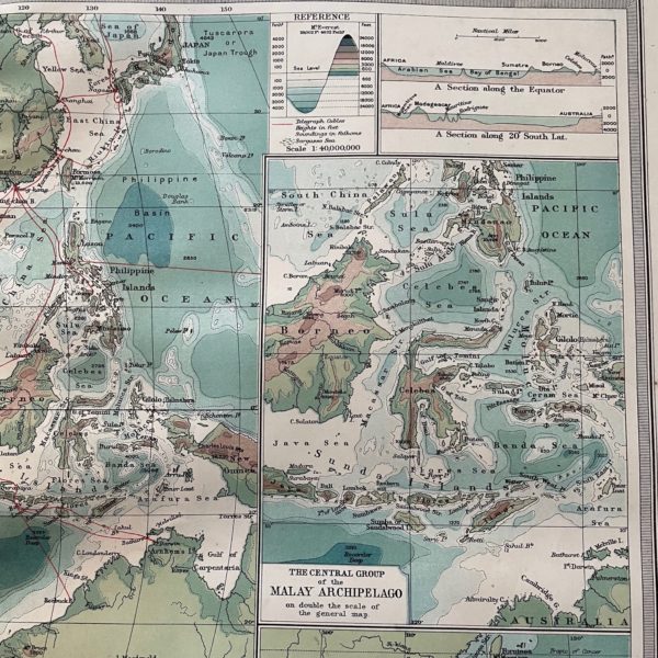 1906 Map of Indian Ocean: Cables and Depths from the Harmsworth Universal Atlas