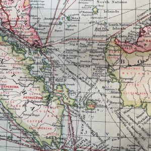 1906 Map of East Indies Industries and Communications from the Harmsworth Universal Atlas