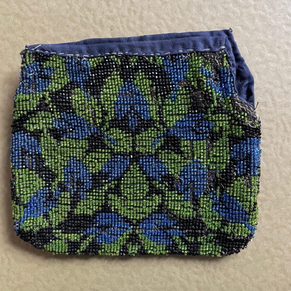 Antique Beaded Blue And Green Bag