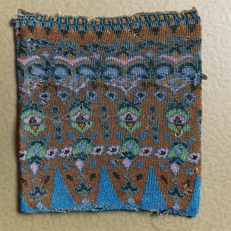 antique blue and gold beaded pouch