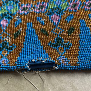 antique blue and gold beaded pouch