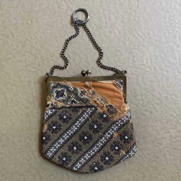 Antique Leather Lined Beaded Bag