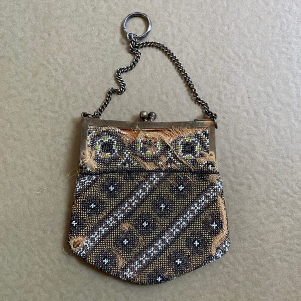 Antique Leather Lined Beaded Bag