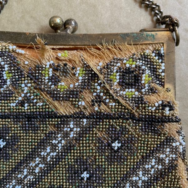 Distressed ntique Leather Lined Beaded Bag