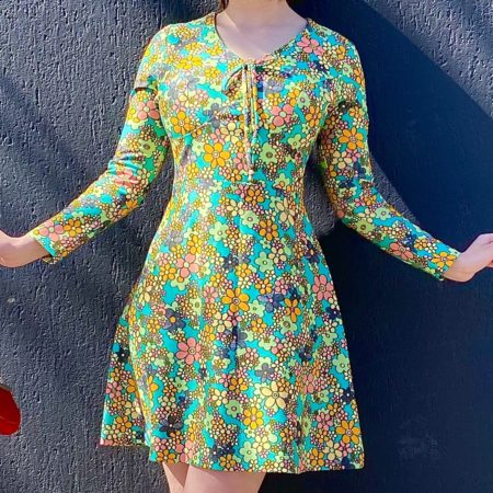 1960's Floral Polyester Mini Dress Mod