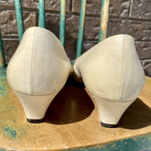 1990's Vintage Ivory Leather Prada Gold Tipped Pumps