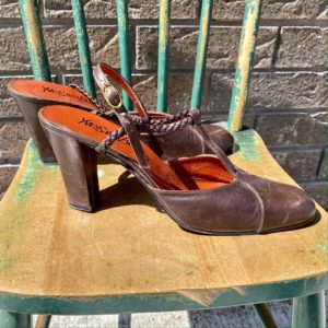 YSL 1970's vintage designer Braided T Strap Heels