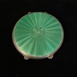 Green Guilloche and sterling silver compact