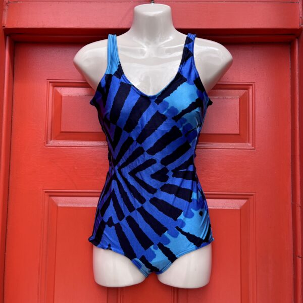 1970s Electric Blue Print Swimsuit