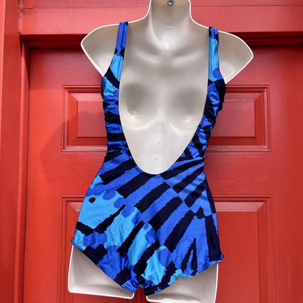 1970s Electric Blue Print Swimsuit
