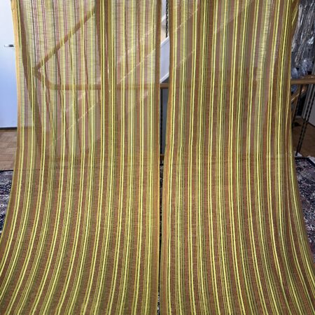 vintage sheer curtains with red green vertical stripes