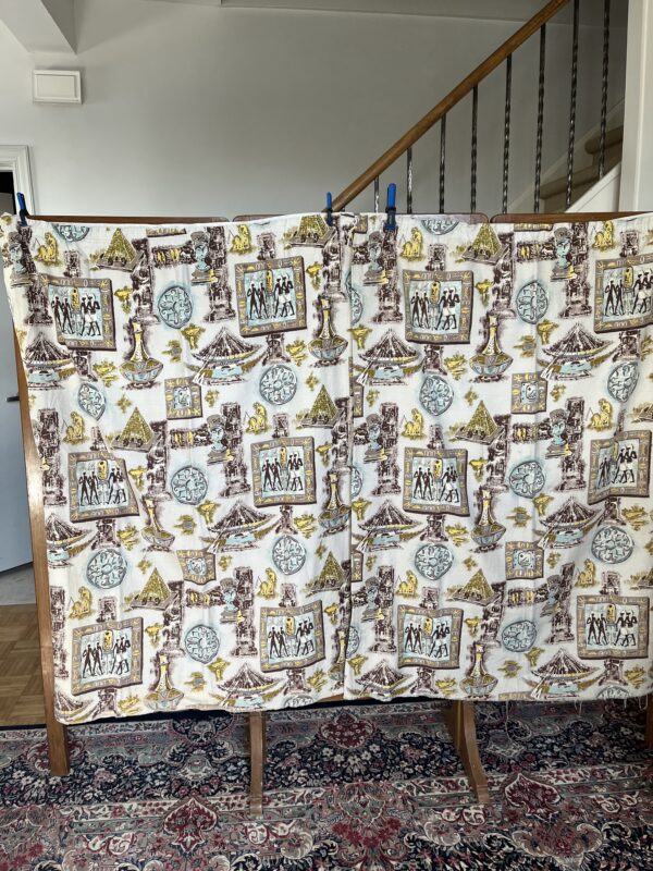 1940's curtains with repeating Egyptian print