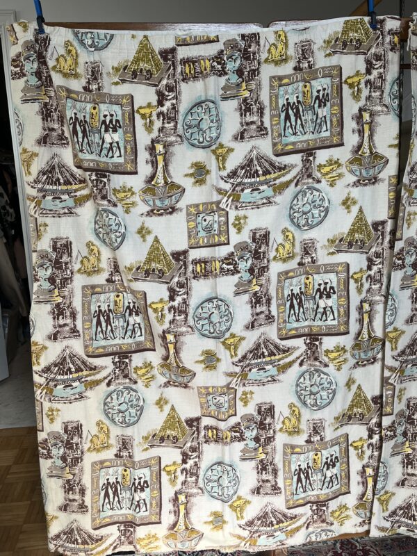 1940's curtains with repeating Egyptian print